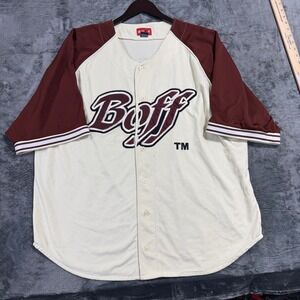 Boff Baseball Jersey Mens 4XL Cream Burgundy Short Sleeve Button Up Mesh Shirt